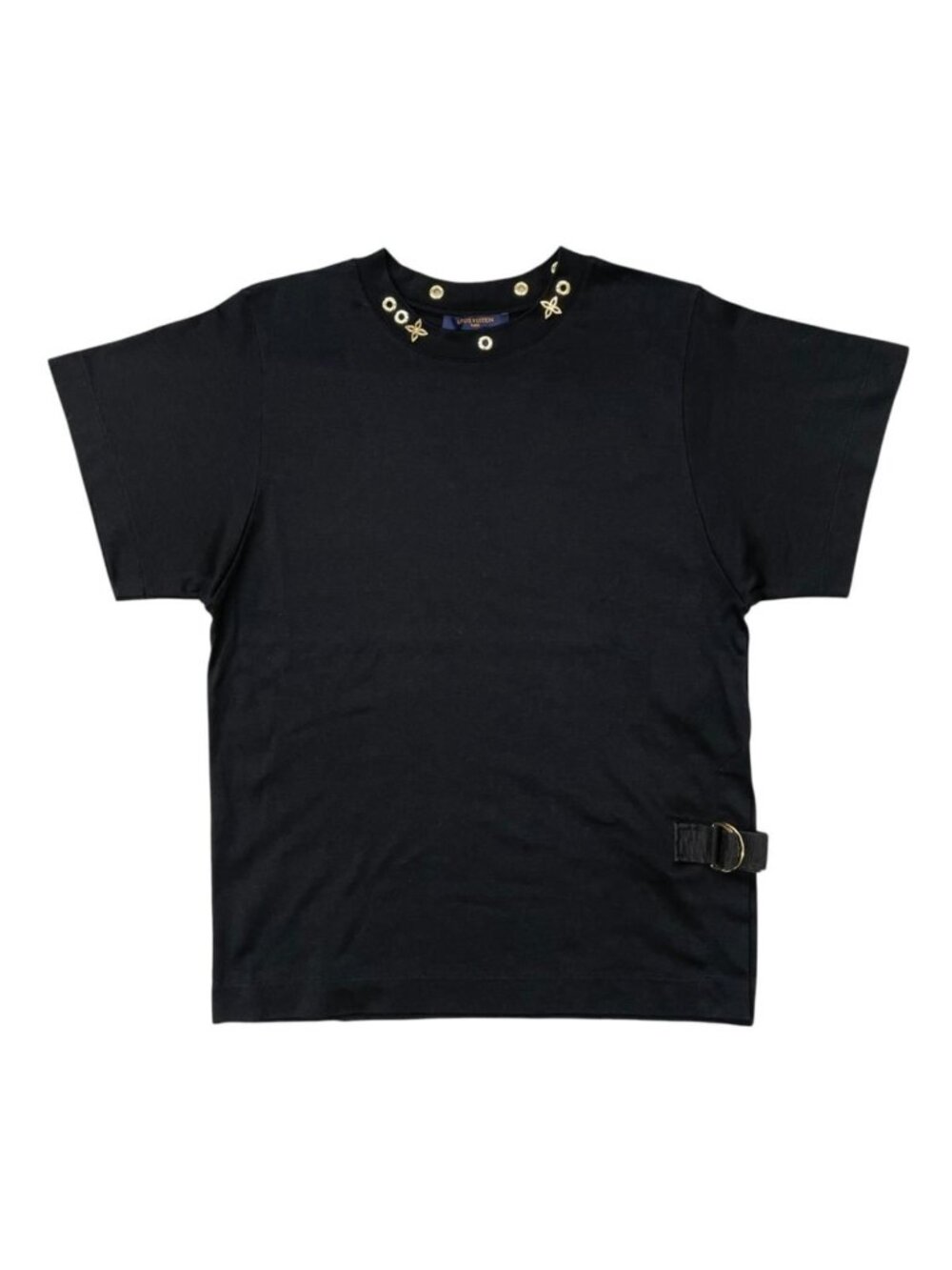 Louis Vuitton Short Sleeve T-Shirt Side Strap Cotton Monogram Flower Black S